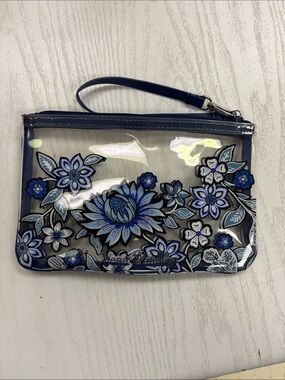 Vera Bradley Navy and Light Blue Floral Clear Wristlet